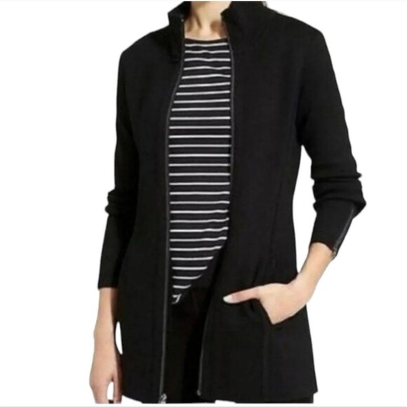 Athleta Black Chill Chaser Merino Wool Blend Sweater Coat Jacket Black Full XS - Picture 2 of 8